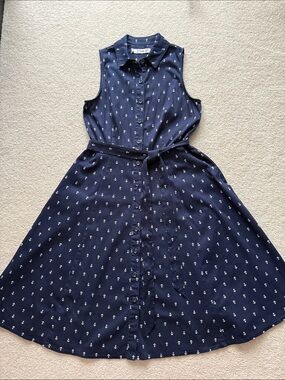 Chetta B Navy Sleeveless Anchor-Print Midi Shirt Dress